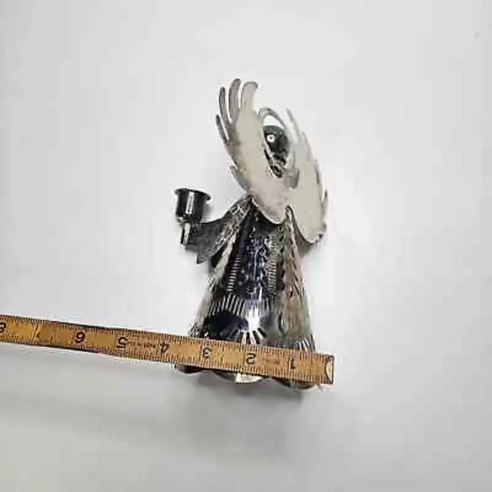 Vintage Metal‎ Angel Candlestick Holder Cutout Perforated Tin Holiday Christmas